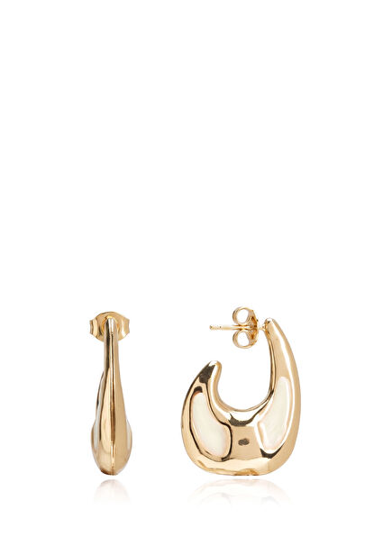 Gold White Enamel Women's Oval Earrings