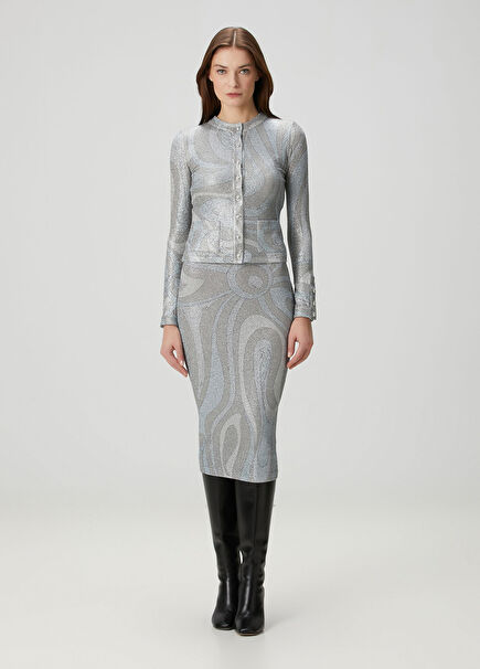 Silver Print Midi Skirt