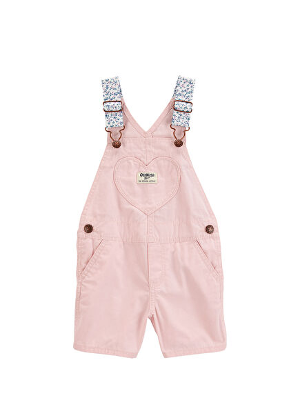 Pink Cotton Adjustable Strap Girls' Salopet Shorts