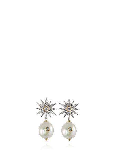 Celestial Star Pearl Zircon Stone Silver Women's Earrings