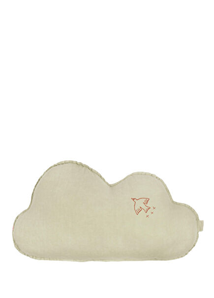 Cloud Green Matcha İşlemeli Fransız Keten Çocuk Yastığı