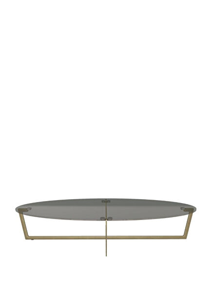 Metal Oval Coffee Table with Cross Bronzed Glass Top