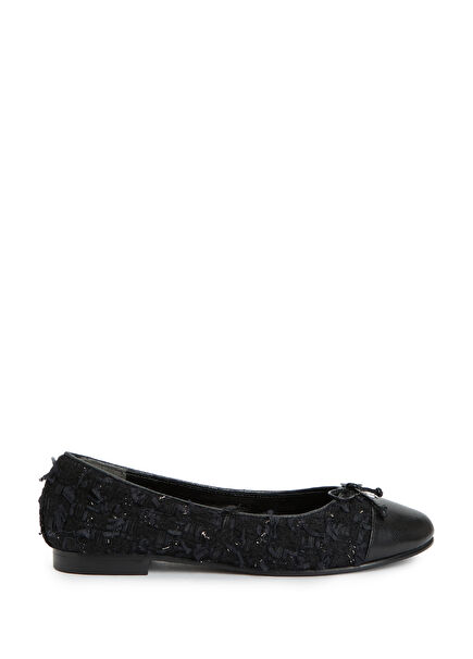 Black Navy Blue Tweed Textured Leather Ballet Flat