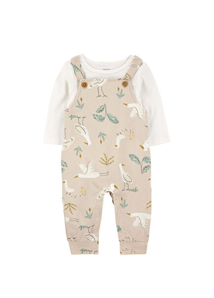 Ecru Long Sleeve Blouse and Patterned Salopet Unisex Doll Set of 2