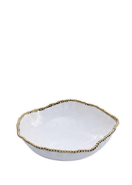 White Gold Porcelain Serving Bowl 37 cm