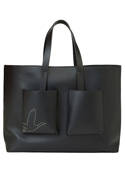 Black Women's Leather Shopping Bag
