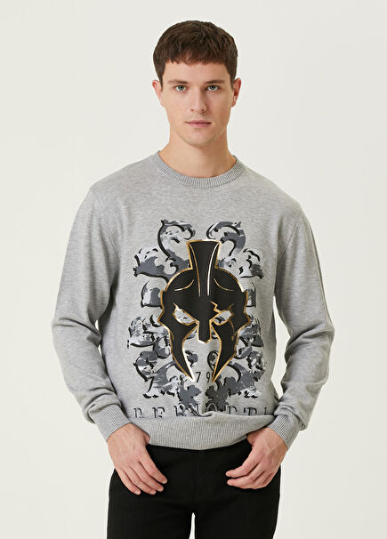 Gri Logo Baskılı Kazak