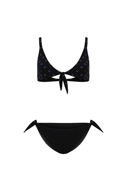 Gina Black Polka Dot & Striped Bikini Set