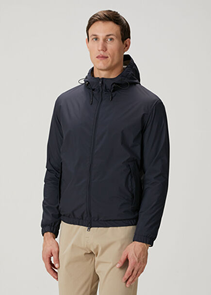 Navy Blue Hooded Coat