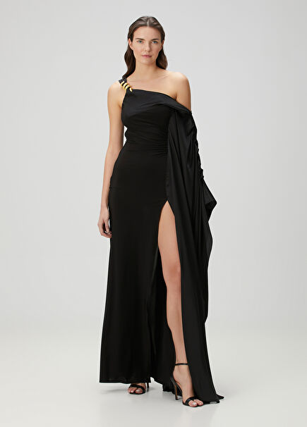 Black One-Shoulder Maxi Evening Dress