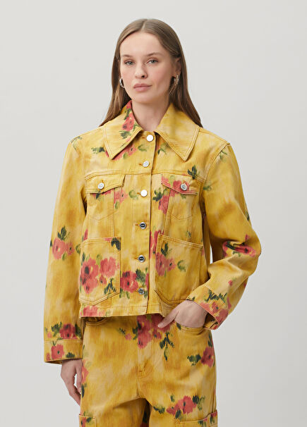 Yellow Floral Denim Jacket