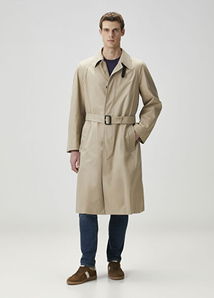 Beige Waist Belted Overcoat