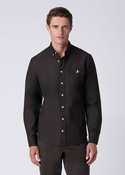 Comfort Fit Brown Washed Oxford Shirt