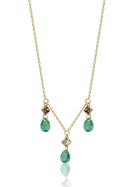 Cognac Diamond Emerald 18K Gold Women's Necklace