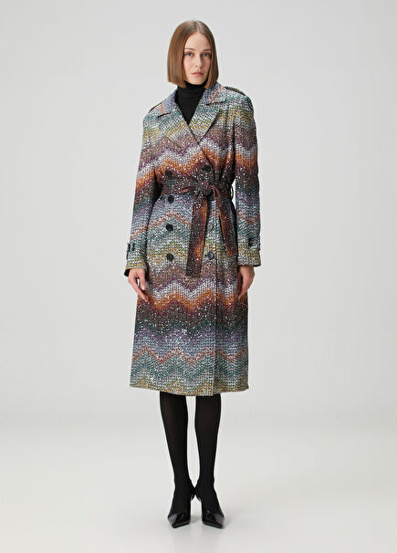 Colorblocked Zigzag Pattern Coat