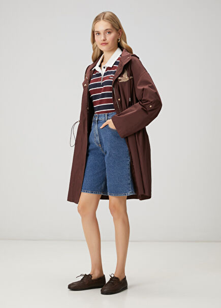 Midi Overcoat With Burgundy Crystal Logo