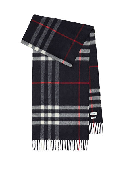 Check Lacivert Kaşmir Unisex Atkı