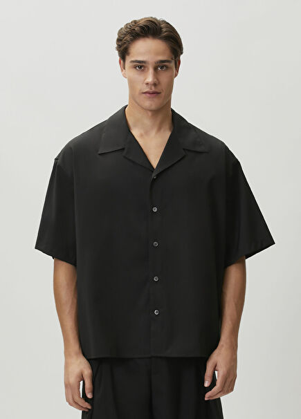 Black Short Sleeve Wool Shirt