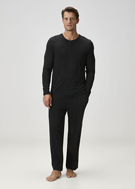 Black Waist Logo Bands Pajama Bottoms