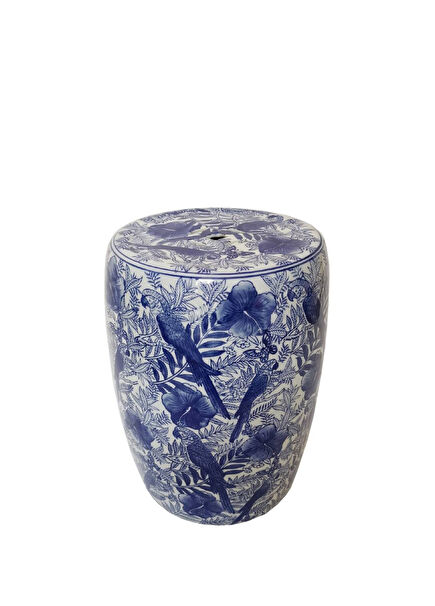 Nora Stanley Stool Mavi Desenli Seramik Tabure