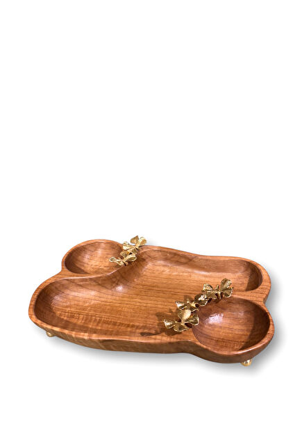 Walnut Wood Brass Detailed Wooden Presentation Plate