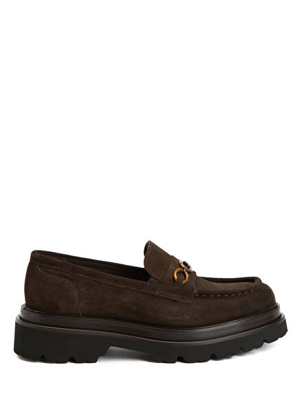 Brown Chain Detailed Women's Suede Loafer