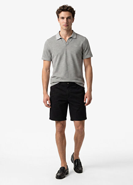 Black Gabardine Straight Men's Shorts