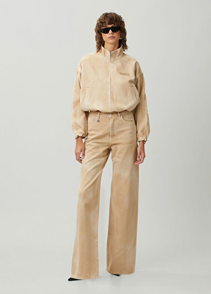 Beige Wide Leg Jeans