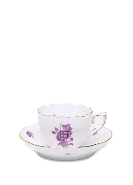 Mor Çiçek Motifli Porselen Kahve Fincan Takımı