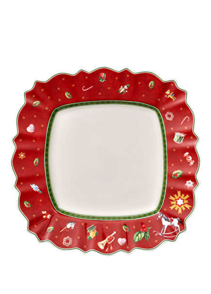 Toy's Delight Red Christmas Detailed Square Flat Plate 28 cm
