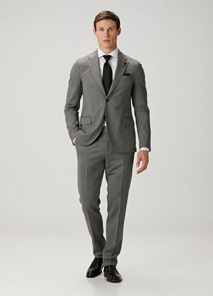 Gray Herringbone Pattern Wool Suit
