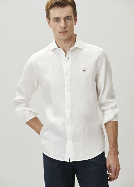 Comfort Fit White Linen Shirt