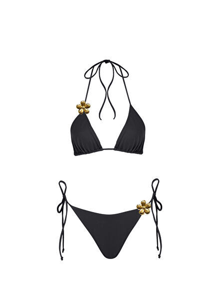 Flower Bomb Gigi Siyah Çiçek Aksesuarlı Kadın Bikini Takımı