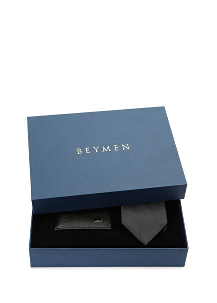 Saffiano Siyah Cüzdan ve Kravat Seti