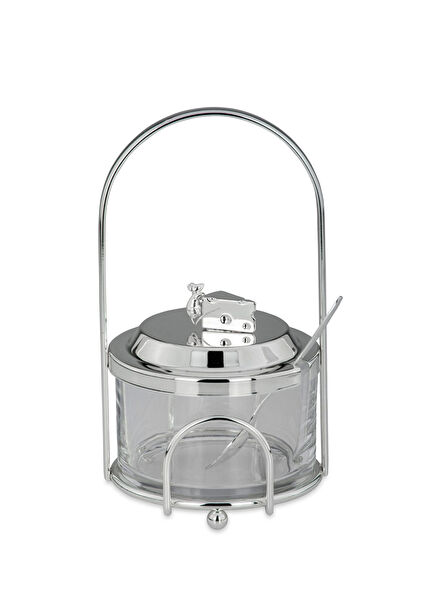 Gümüş Kaplama Kaşıklı Parmesan Peynir Kabı 10,5 x 18 cm