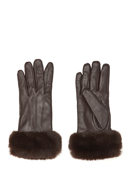 Kahverengi Kadın Deri Karışımlı Eldiven