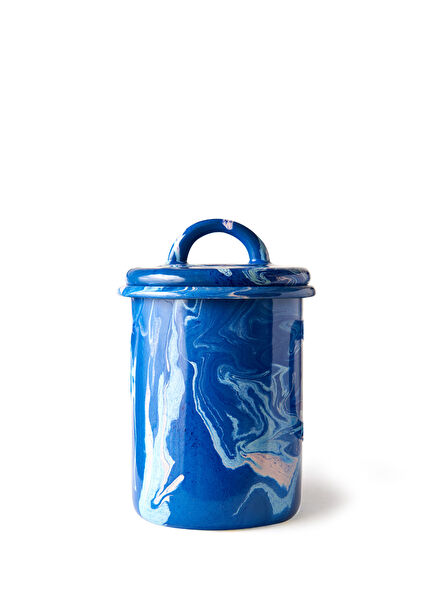 New Marble Lacivert Ebru Emaye Kavanoz