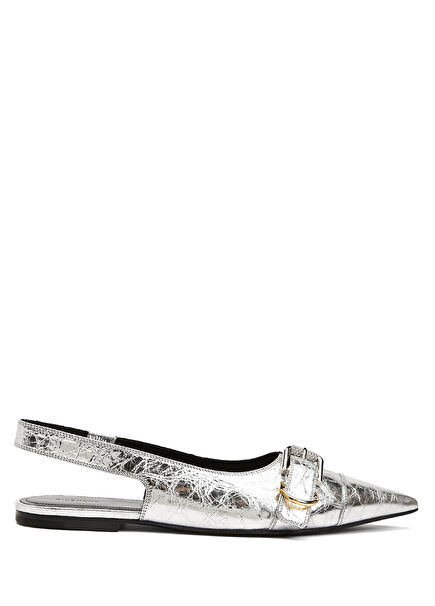 Silver Logo Detailed Leather Ballerinas