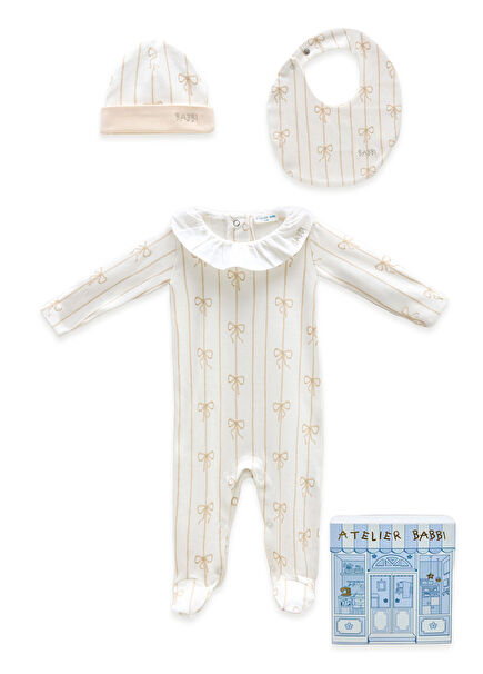 Bej 3lü Kız Bebek Yenidoğan Seti