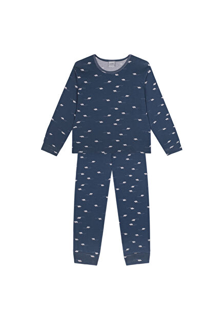 Lacivert Kutup Ayısı Desenli Uzun Kollu Unisex Çocuk Pijama Takımı
