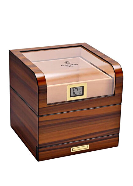 Humidor Tiger Desen 100s Camlı Katlı Puro Kutusu