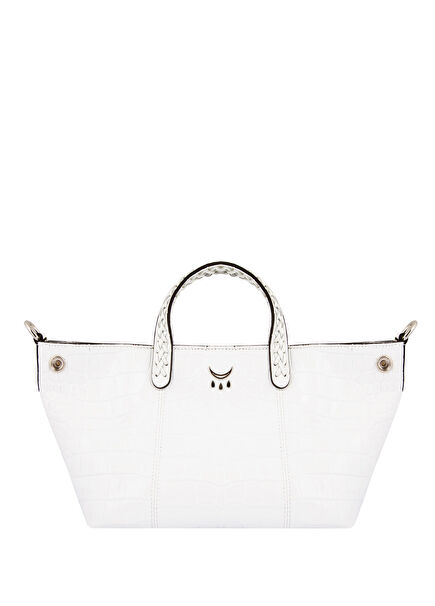 Hemithea Croco White Leather Women's Mini Handbag