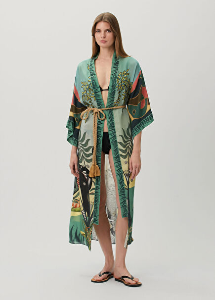 Jilda Yeşil Desenli Kimono