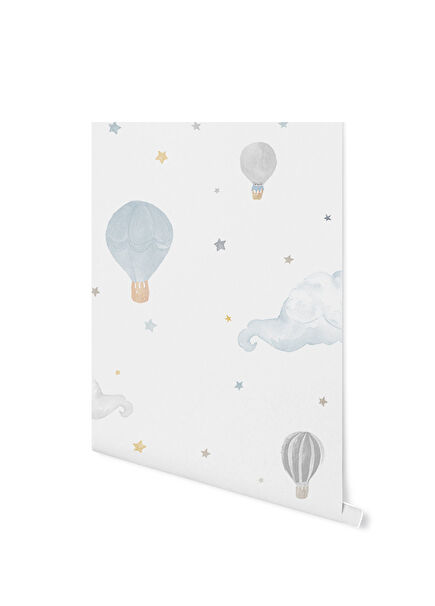 Clouds & Hot Air Balloons Mural Çocuk Odası Duvar Kağıdı 4 x 3 cm
