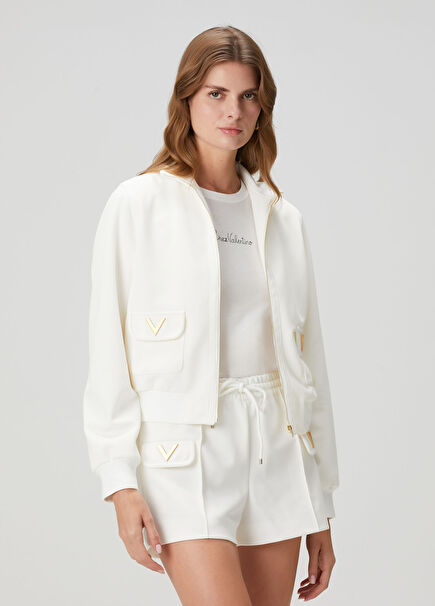 V Gold White Zipper Sweatshirt