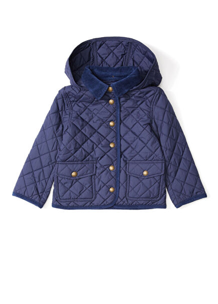 Lacivert Kapüşonlu Kapitoneli Kız Çocuk Mont