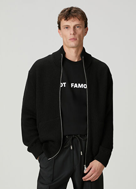 Siyah Selanik Örgü Dokulu Triko Hırka