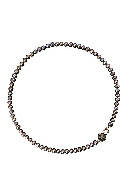 Cleito 925 Sterling Silver 24K Gold Plated Women's Black Pearl Necklace