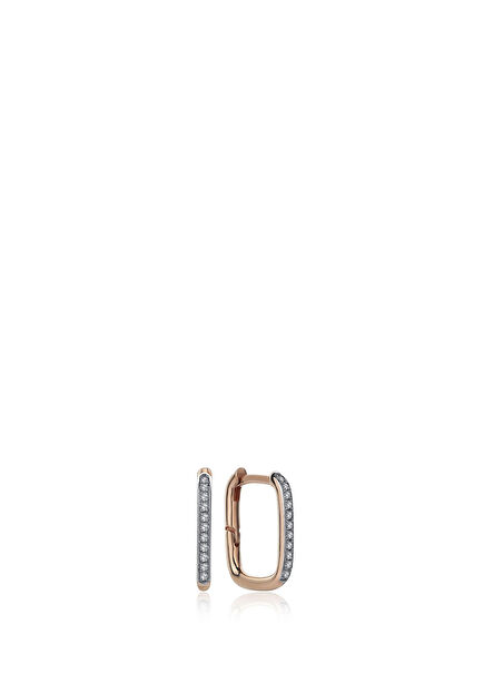 Rectangle Dia Diamond Detailed Women's Gold Earrings