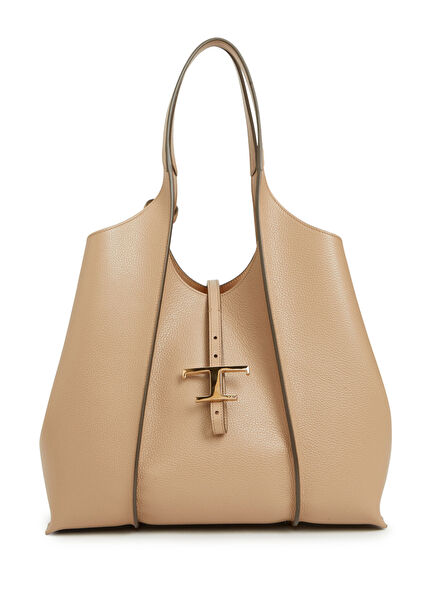 T Timeless Beige Women's Leather Shopping Bag